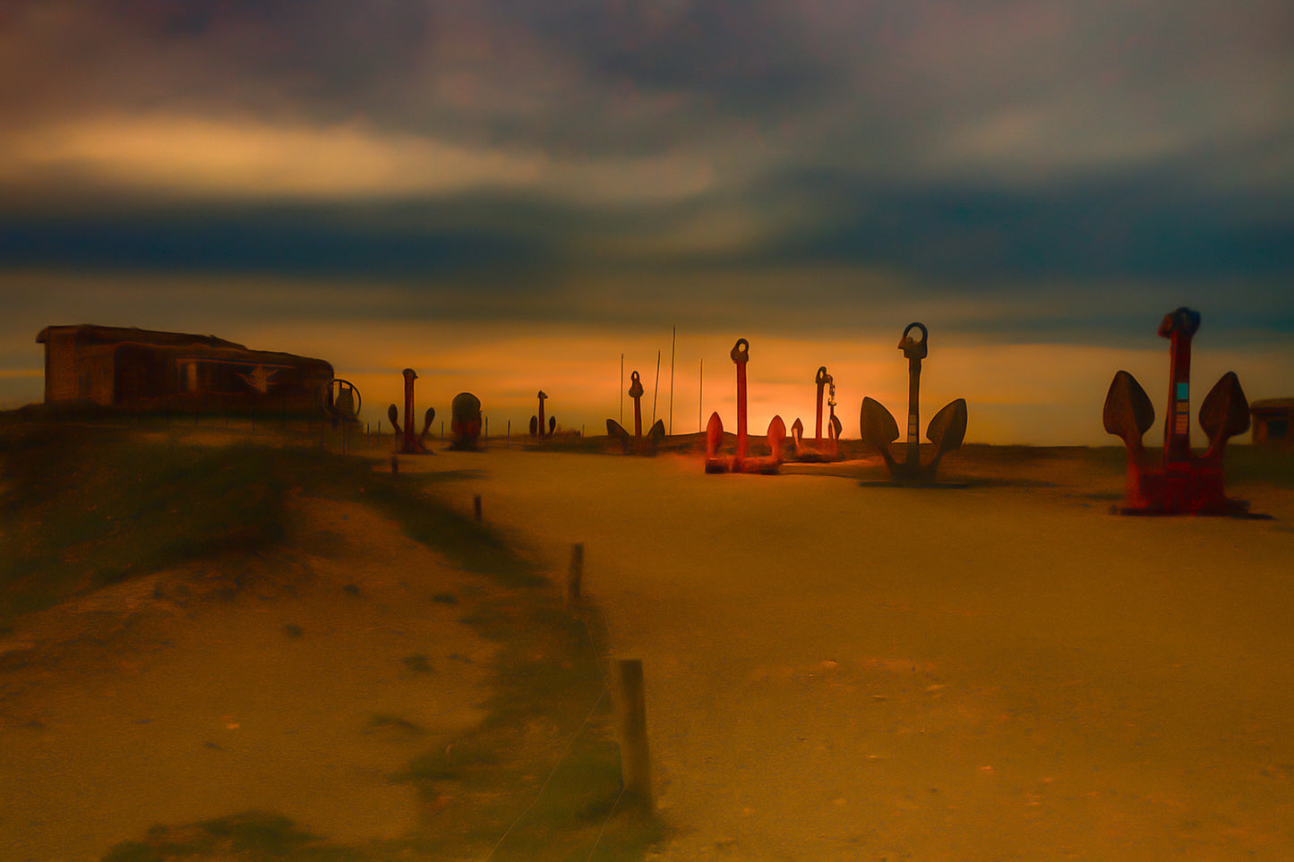 Alignement d’ancres marines sur le plateau de Pen Hir au coucher du soleil